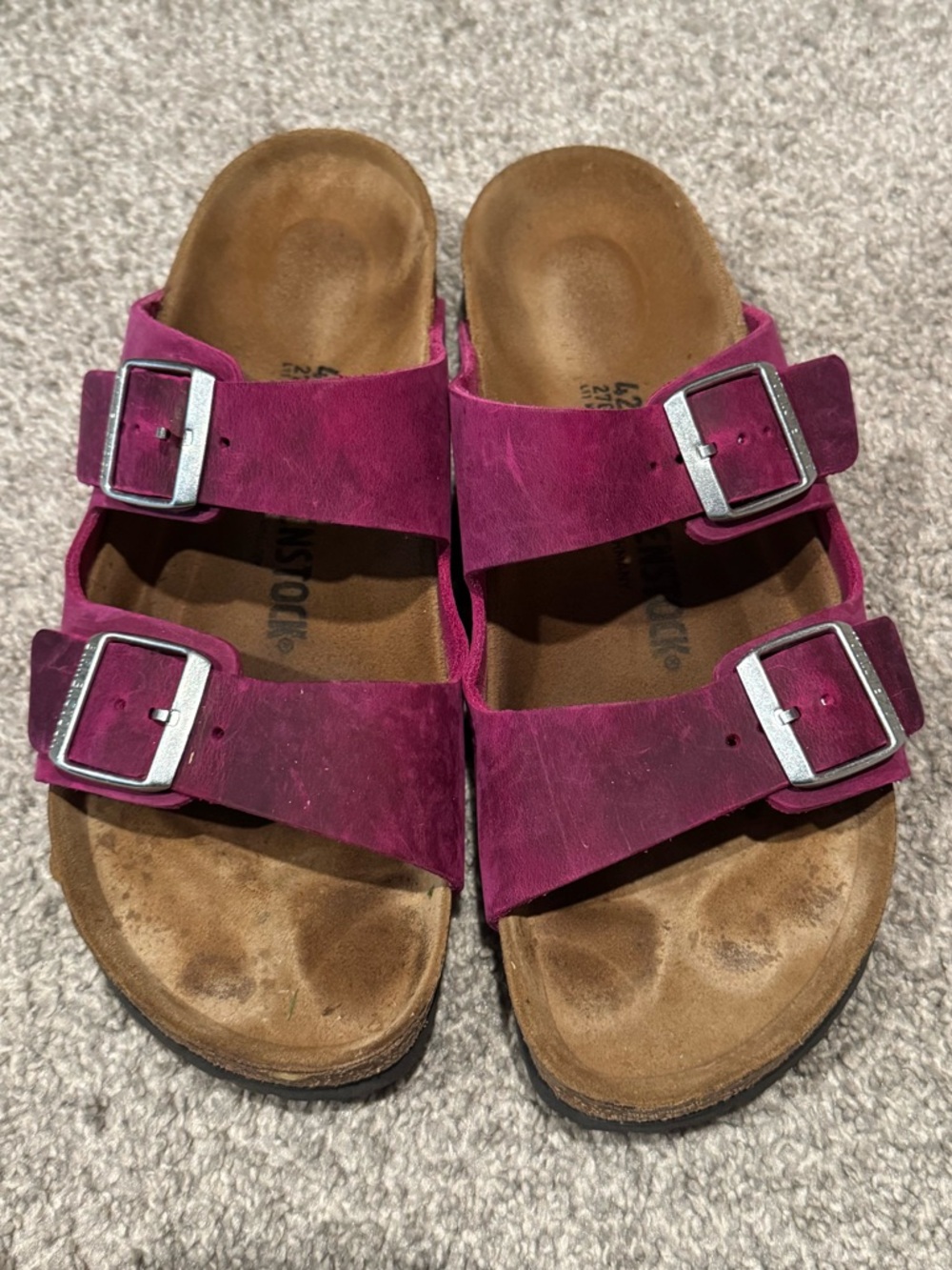 Birkenstocks: Double-Buckle Suede Slide Sandals - Magenta